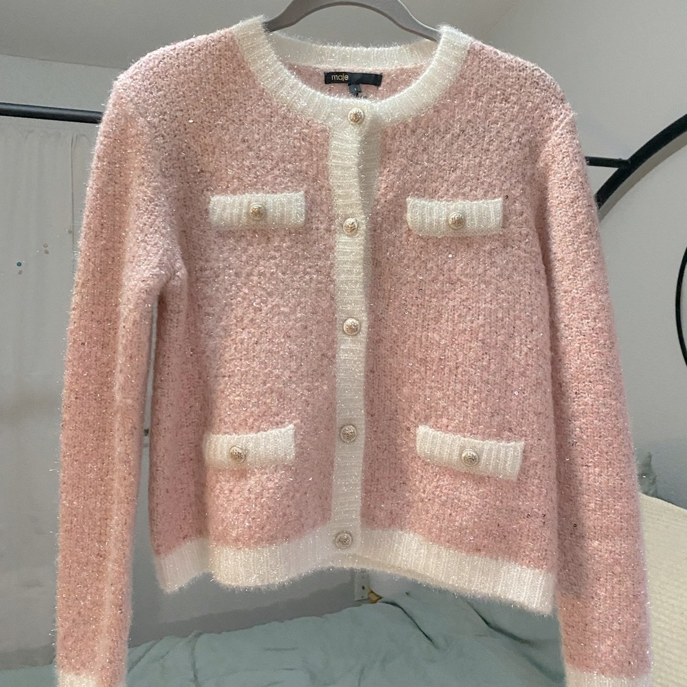 Maje Pink Sequin Cardigan